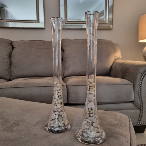 Other - 2x Glass Clear Tall Vase Stone Holders Decor